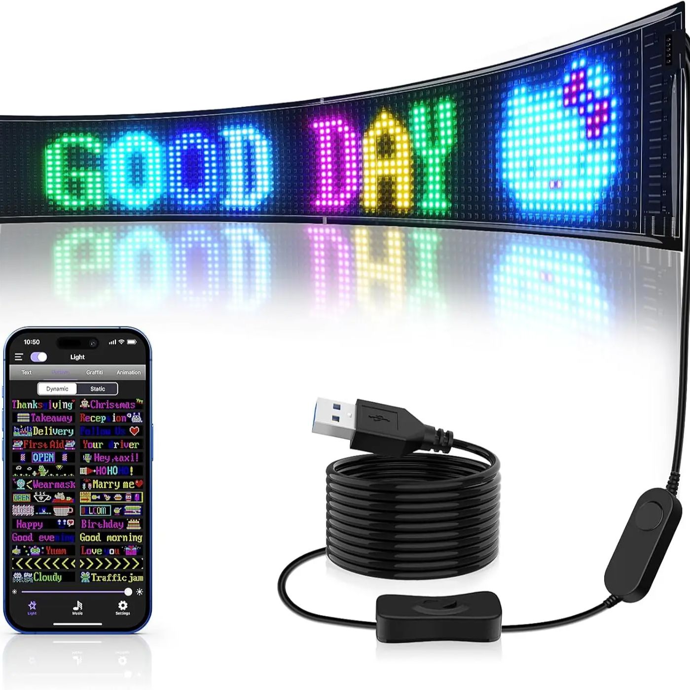 GOTUS scrollen helle Werbung LED-Schild USB 5V Bluetooth APP Kontrollschild programmierbares Textenmuster LED-Autoschild