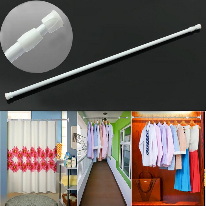 White Multifunctional Adjutable 40-70cm Extendable Telescopic Shower Curtain Rod Spring Tension Bath Curtains Pole Bathroom DIY