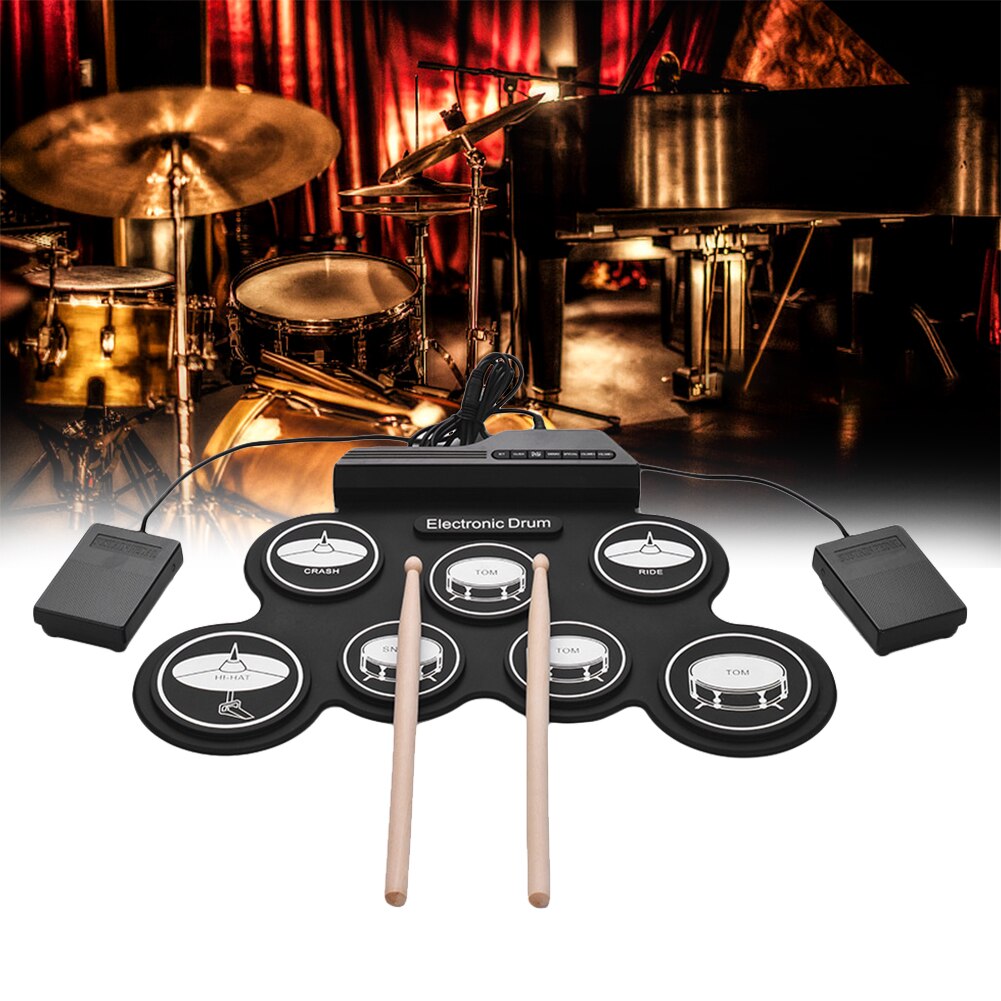 Drum Electronic Drum Set Compact Size USB Folding Silicon Drum Pad Digital Electronic Drum Kit 7-Pad With Drumsticks Foot Pedals
