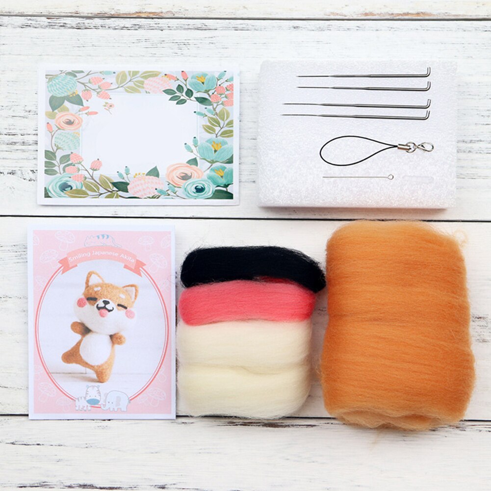 Wool Felt DIY Bag Smiling Strawberry Shiba Inu Needle Animals Wool Felt Poked Knitting Unfinished DIY Wool Felting Package