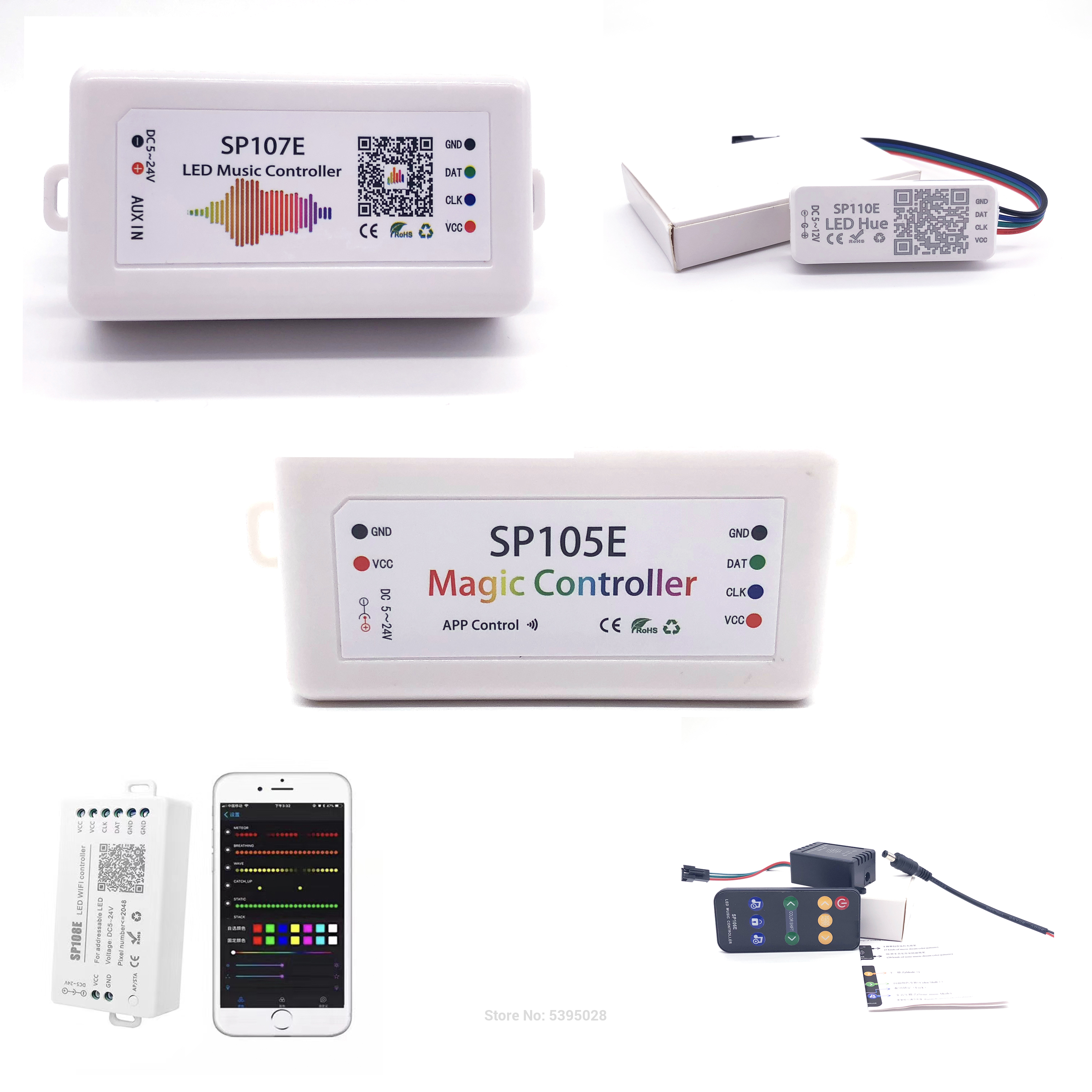 Bluetooth controller Sp105e/106e/107e/108e/110e/501e/601e For RGB RGBWW S2812B WS2811 SK6812 DMX512 Led Strip Pixel lamp dc5-24v
