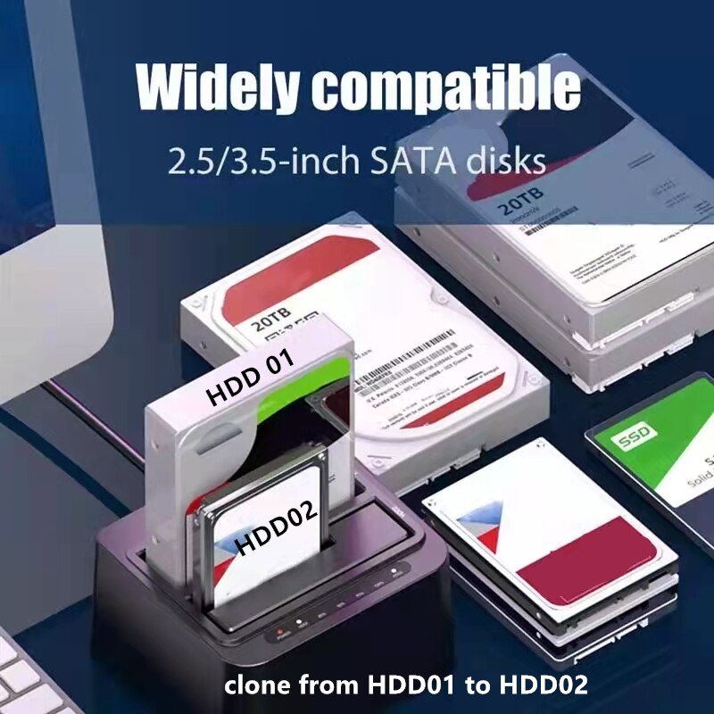 Hdd Behuizing Ssd Case 2-Bay Sata Hdd Docking Station 3.5/ 2.5 USB3.0 Dual Bay Docking Station Hdd kloon Duplicator Functie