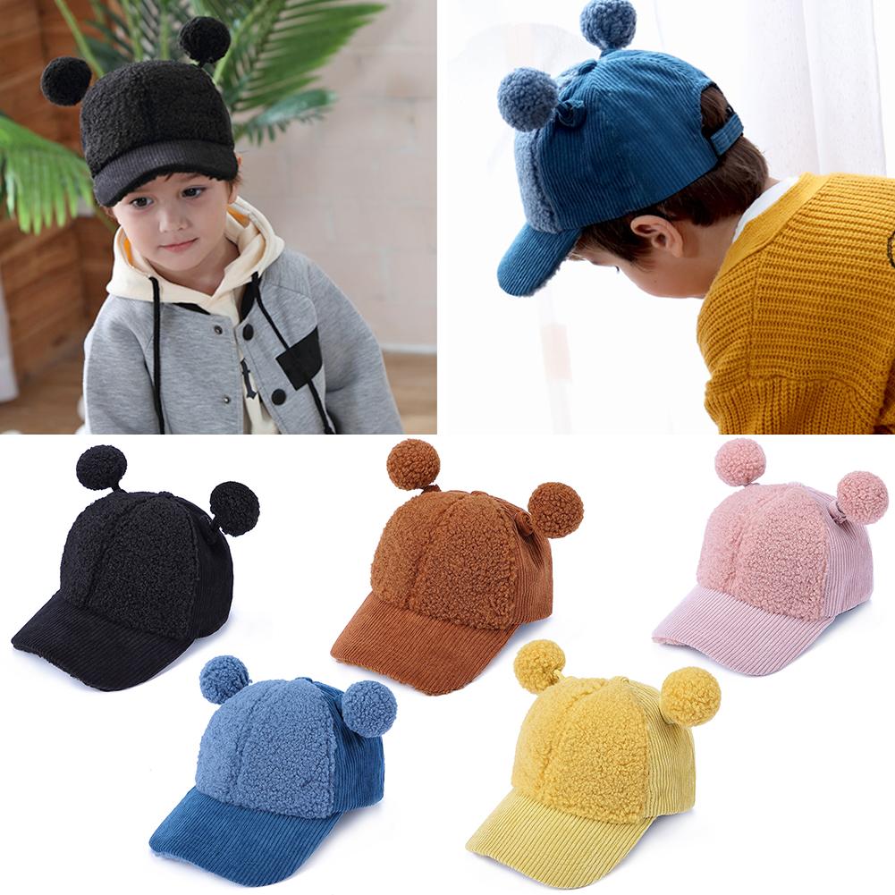 JOCESTYLE Baby Solid Color Baseball Caps Children Autumn Winter Fleece Snapback Hats