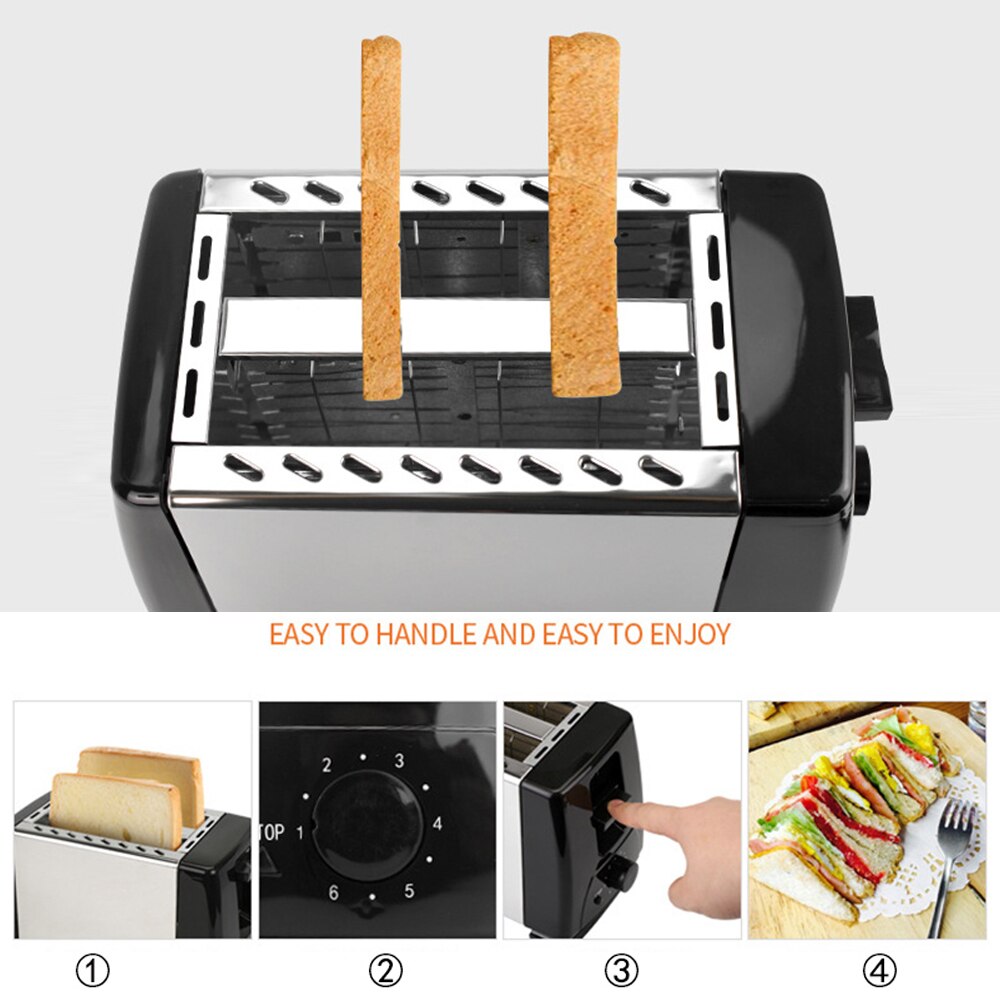 Household Automatic Bread Toaster Baking Breakfast Machine Stainless Steel 2 Slices Slots Bread Maker Kitchen Toasters Machine