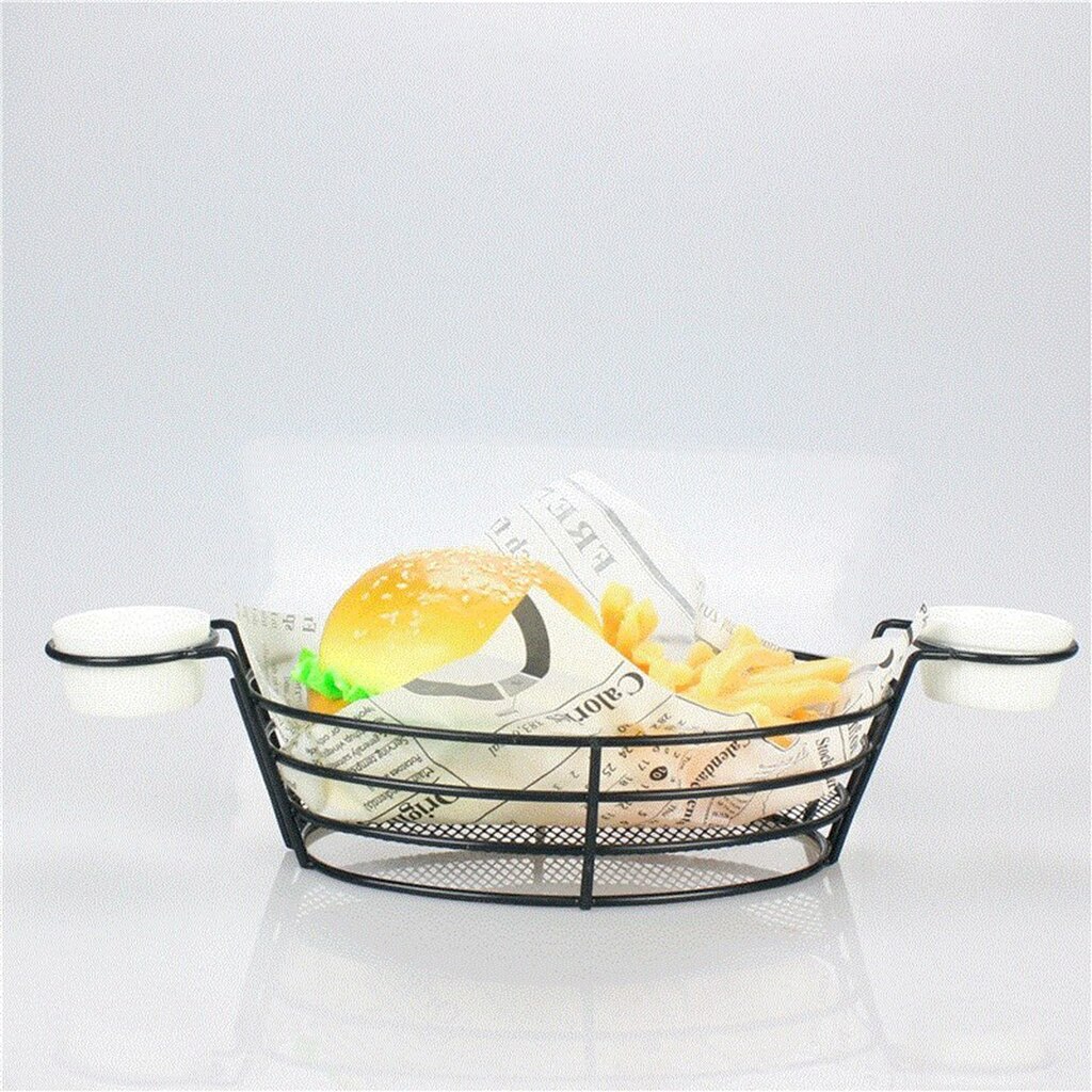 Oval Wire Stainless Steel French Fries Serving Basket For Restaurants Cafes