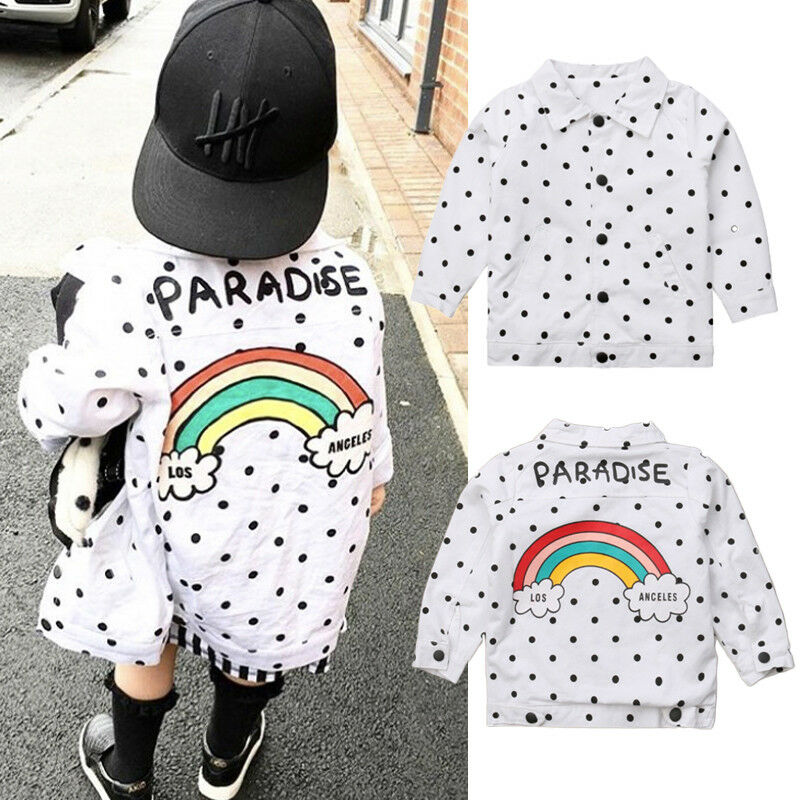 Mode Herfst Peuter Kids Baby Meisjes Jongens Jas Polka Dot Regenboog Printrf Tops Bovenkleding Jas Kinderen Jas Kleding Canis