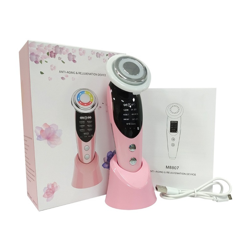 Rf &amp; Ems Lifting Beauty Led Gezicht Huid + 3 Kleuren Led Facial Neck Massager Photon Therapie Verwarming Rimpel Verwijderen
