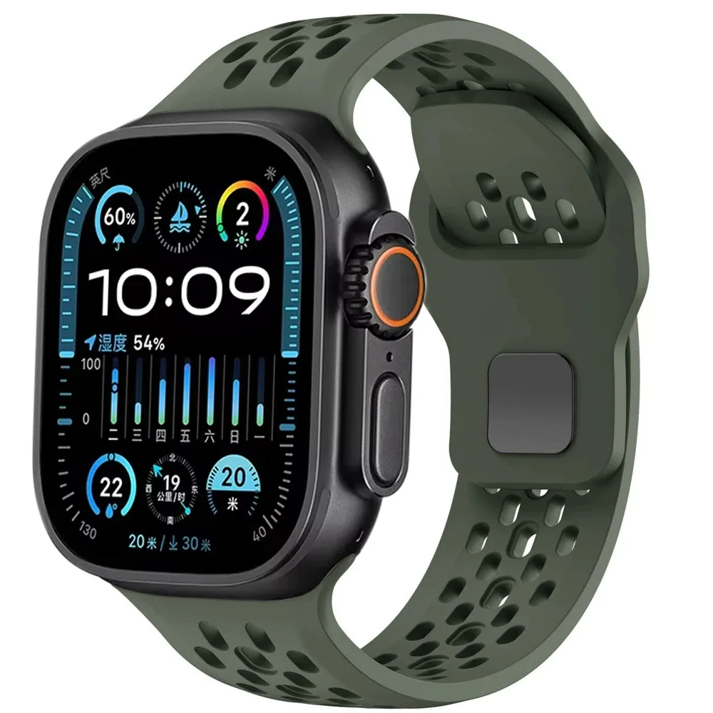 Sports silikonerem til apple watch band 46mm 45mm 44mm 42mm 49mm 41mm 40mm armbånd iwatch serie 10 ultra 9 8 7 6 5 4 se: Grøn blå / 16mm