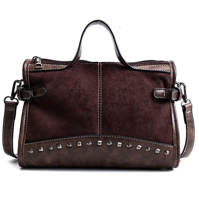 Leopardo bolsas bolso mujer fregar bolsa de hombro remache de bandolera con de varias telas nueva cremallera de alta capacidad de bolso: Coffee