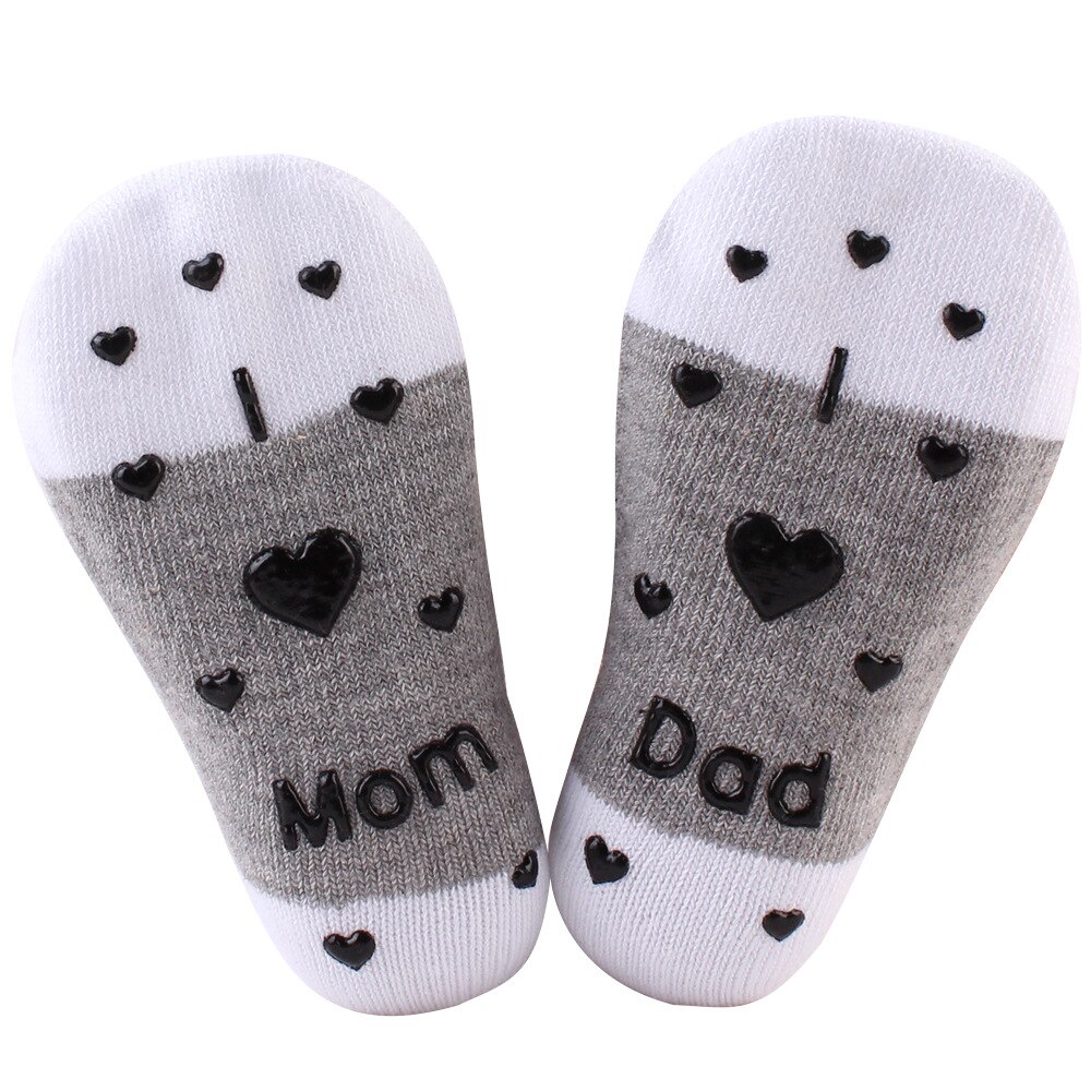 Baby Sokken Rubber Dot Bodem I Love Mom I Love Dad: gray