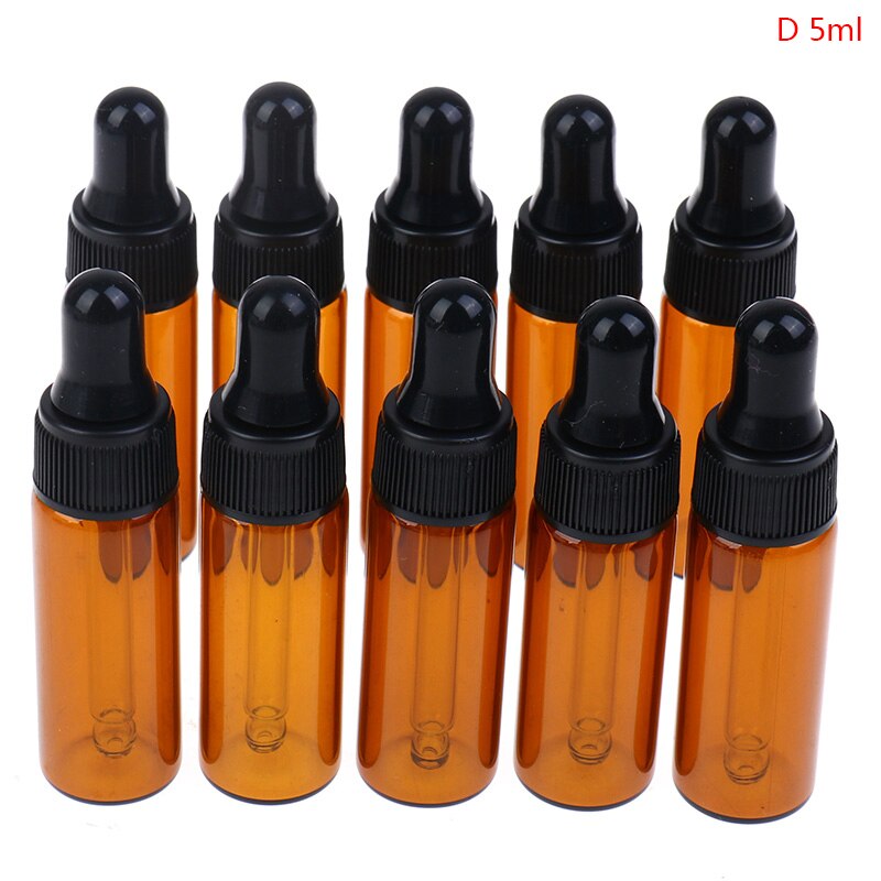 10pcs Vegetable Oil Essence Store Essential Oils Storing Perfume Essential Oil Dropper Glass Bottles 1ml 2ml 3ml 5ml: 5ML