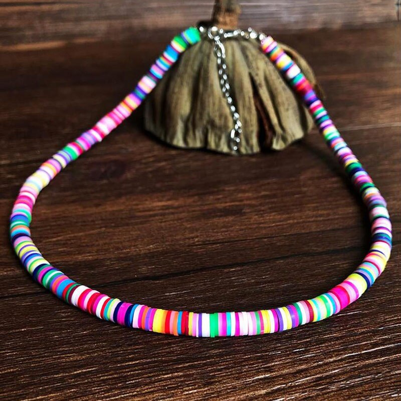 Collier en argile polymère fait à la main, poterie douce, ras du cou, perles de surfeur colorées, bijoux pour femmes: Multicolor