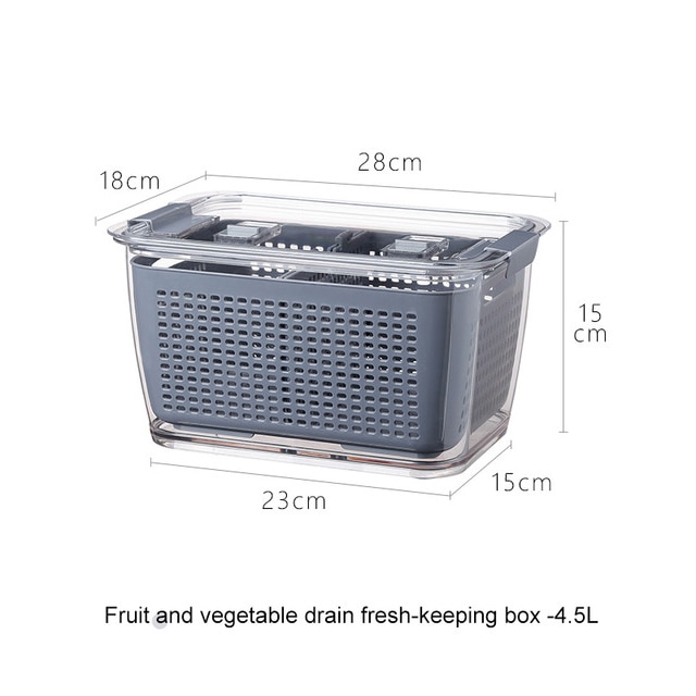 Keuken plastic opbergdoos vershouddoos koelkast fruit groente afdruiprek groentelade keuken opbergdozen met deksel: Ik