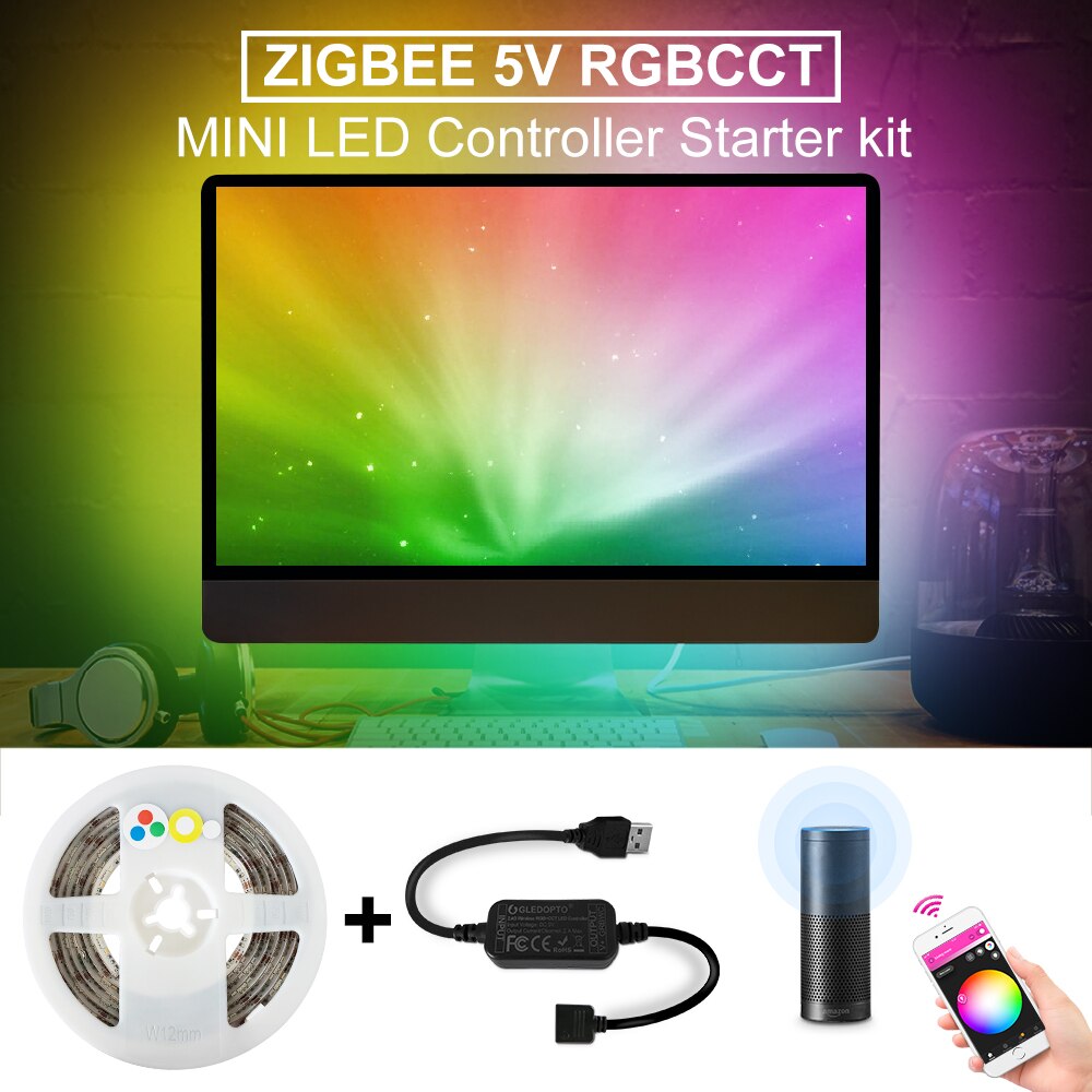 ZigBee 3.0 RGB double bande LED blanche USB câble Mini contrôleur DC5V travail avec Alexa Echos Plus Smart TV fond LED bande de télévision