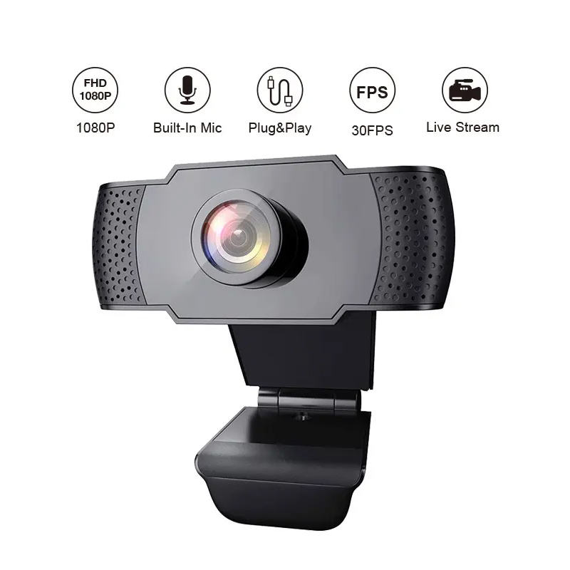 Webcam Full HD com luz de preenchimento LED, câmera web, microfone, plugue USB, PC, computador, Mac, laptop, desktop, 1080p, novo