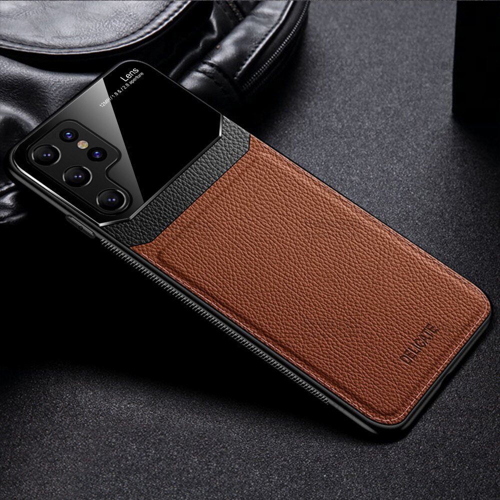 For Samsung Galaxy S22 Ultra Case Leather Plexiglass Protection Cover For Samsung22 Plus S 22 5G Silicone Frame Bumper Fundas: S22 / Brown 2