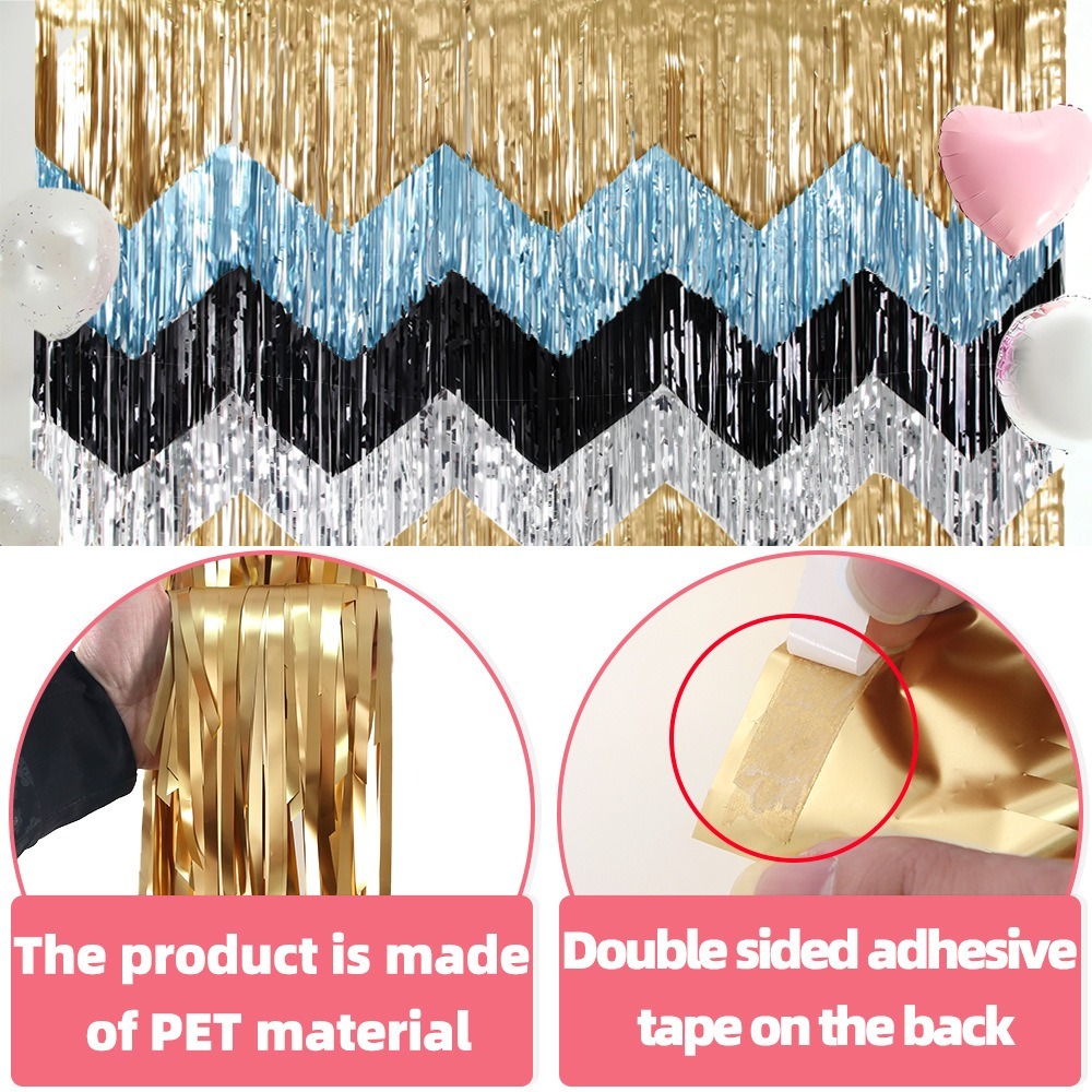 3 uds 50x200cm cortina de seda de lluvia ondulada PET cortina de lluvia decorativa con purpurina exquisita cortinas de fondo para decoración del hogar