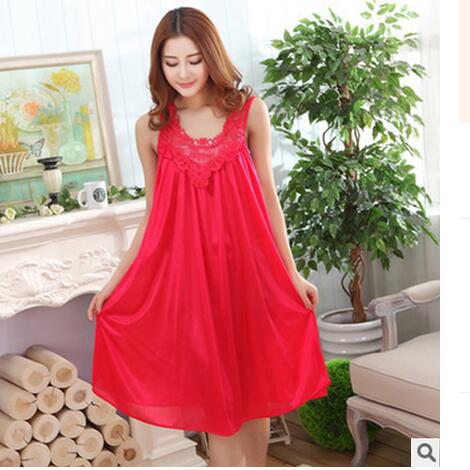 Vrouwen Nightgowns Zijden Nachtkleding Jurk Zomer Casual Sleepshirts Nachtjapon Vrouwelijke Nachthemd Thuis Kleren Nacht Shirts E0042: rose red