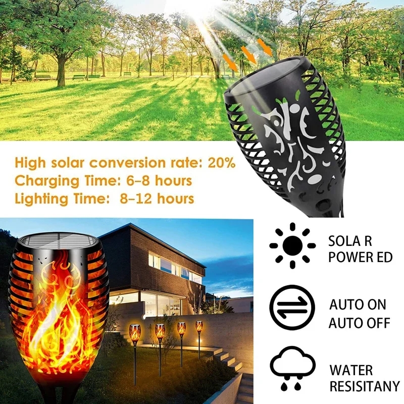 96LED buitenlamp op zonne-energie, waterdicht, tuinterras, flikkerende dansende vlamlamp, gazonverlichting