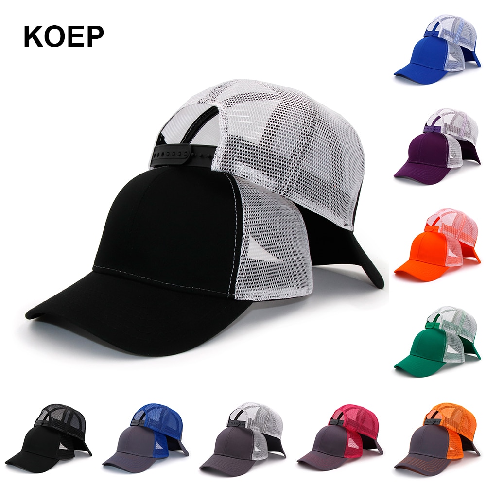 KOEP Type Casual Solid Cotton Truck Cap For Women Men Black White Summer Baseball Cap Cool Mesh Snapback Dad Hats Free Ship