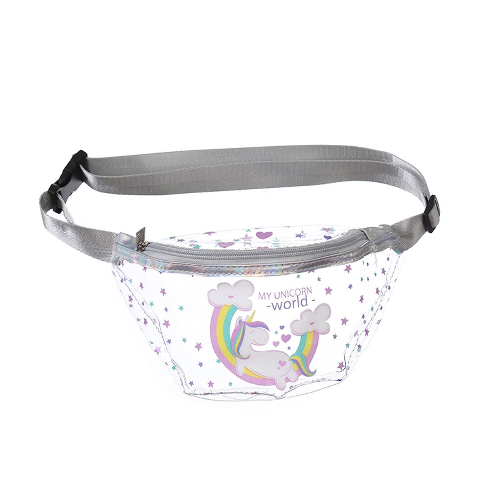 Sac banane pour femmes, été , sac de ceinture de plage transparent en PVC avec licorne de dessin animé pour filles: rainbow