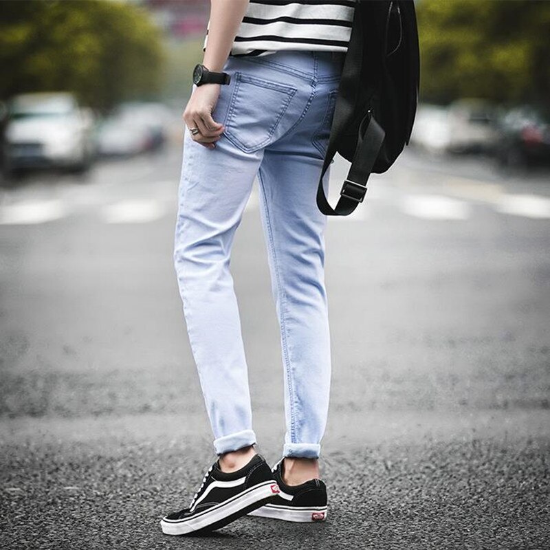 Men Skinny Jeans Good Light Blue Jeans Mens Spring Summer Slim Fit Denim Jeans Male Cotton Stretch Cowboy Trousers