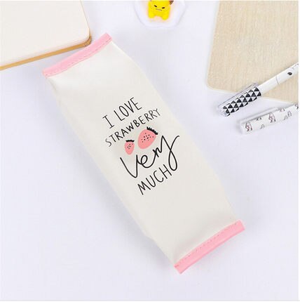Estuche escolar de Granada y fresa para lápices, bolsa bonita de cuero Pu para bolígrafos, papelería Kawaii, suministros escolares de oficina, Zakka: Little strawberries