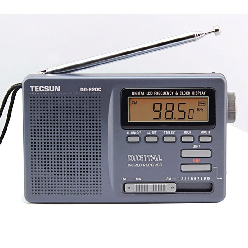 Tecsun dr -920c digtal fm radio display fm/mw/sw multibånd bærbar radio fuldbånds clockradio: Sølvgrå