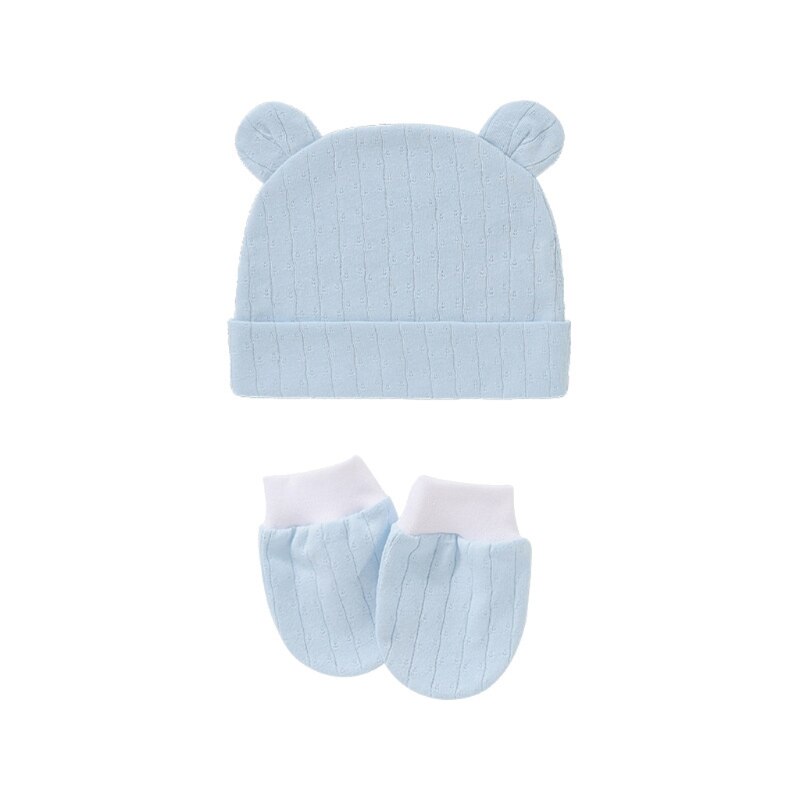 Gants en coton tricoté anti-rayures pour bébé + chapeau + couvre-pieds, ensemble de mitaines, chaussettes, bonnet: Gloves Hat- a