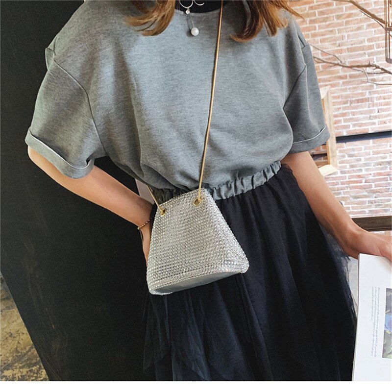 Kupplung-tasche mit diamanten, strass-ketten-schultertasche für damen, luxuriöse damenhandtasche für abend/Party/hochzeit, silberne beuteltasche