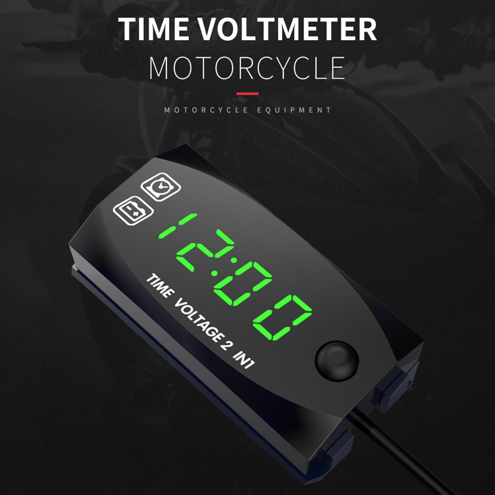 Motorycycle Dc 6V-30V 2 In 1 Digitale Tijd Klok Voltage Voltmeter IP67 Waterdicht Tester Batterij Moniter gauge