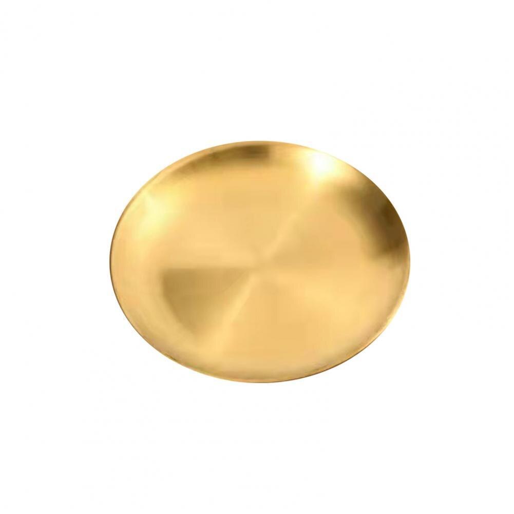 Buffet Plate Round Shape Fruit Plate 201 Stainless Steel Multifunctional Convenient Smooth Surface Western Food Tray:  Golden 14cm