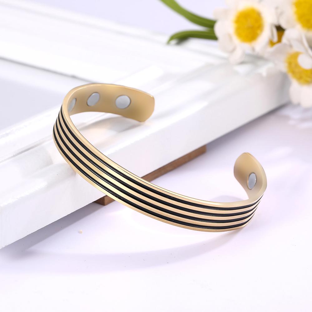 Skyrim Mode Streep Lijnen Magnetische Armband Vrouwen Mannen Verstelbare Roestvrij Staal Rose Goud Kleur Therapie Gezondheid Bangles