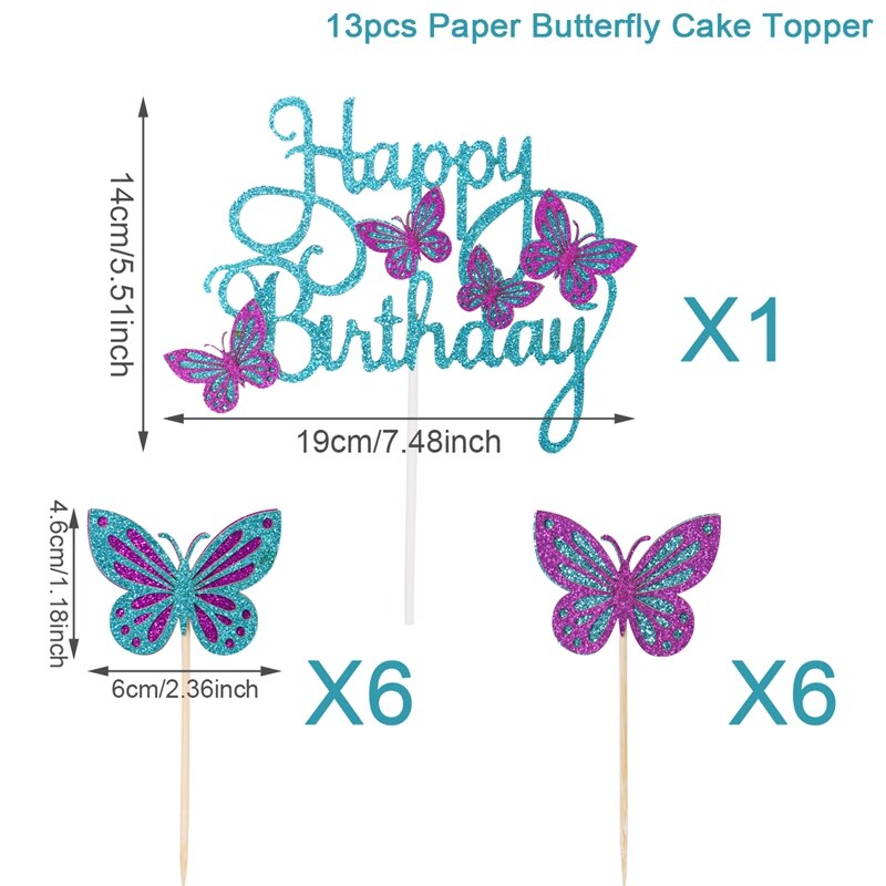 Pink lilla sommerfugl kage topper tillykke med fødselsdagen fest indretning baby shower pige bryllup brud dessert kage indretning cupcake flag: 6