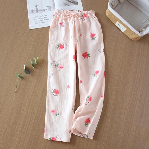 Pyjama en gaze de coton pour femmes, pantalon de maison pour dormir, automne-hiver, vêtements de salon, ample, imprimé,: print 4 / XL