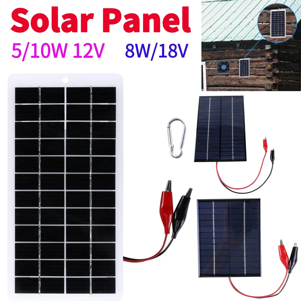 Ładowarka słoneczna 10 W z karabińczykiem 12 V Power Bank na energię słoneczną Polikrzemowa ładowarka słoneczna Przenośna płyta do akumulatora 9-12 V