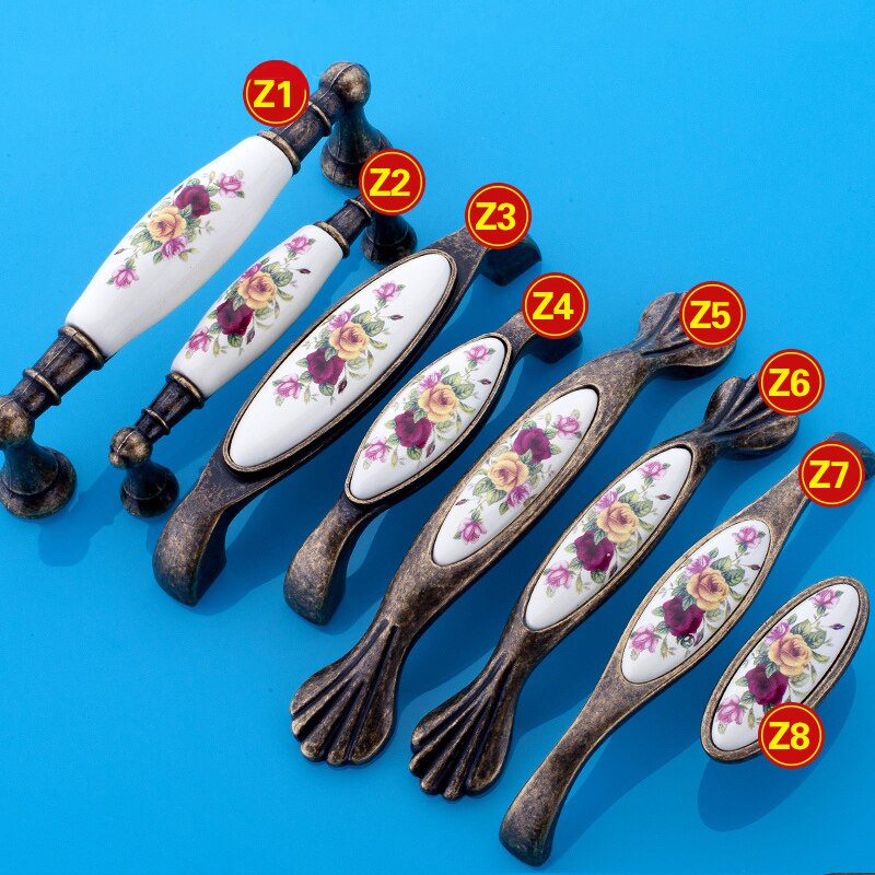 Antike Möbel Griffe Jahrgang Schublade Zieht Keramik Tür Griffe Chinesische Blume Knöpfe und Griffe für Schrank Schrank