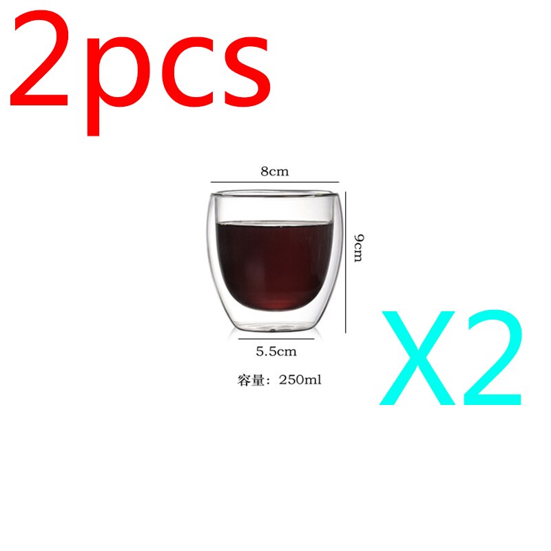 Transparante Double-Layer Isolatie Cup Warmte-Proof Anti-Freeze Melk Kopje Koffie Kopje Thee Cup Drankkop ijs Cup: 250ml x2