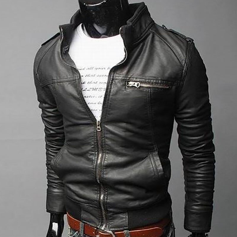 Men's Locomotive Coat Jacket Spring Jacket Men Leather Windbreaker Coats Motorcycle Leather: Black / XL