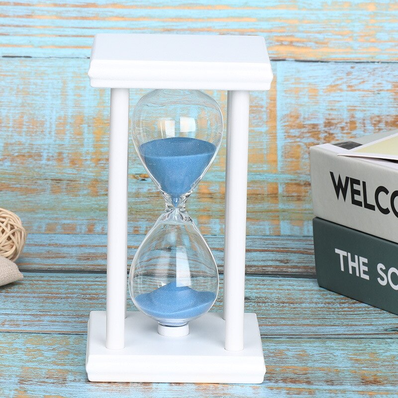 45/60 Minutes Hourglass Sand Timer Kitchen School Modern Wooden Hour Glass Sandglass Sand Clock Tea Timers Home Decoration: White Blue / 45mins