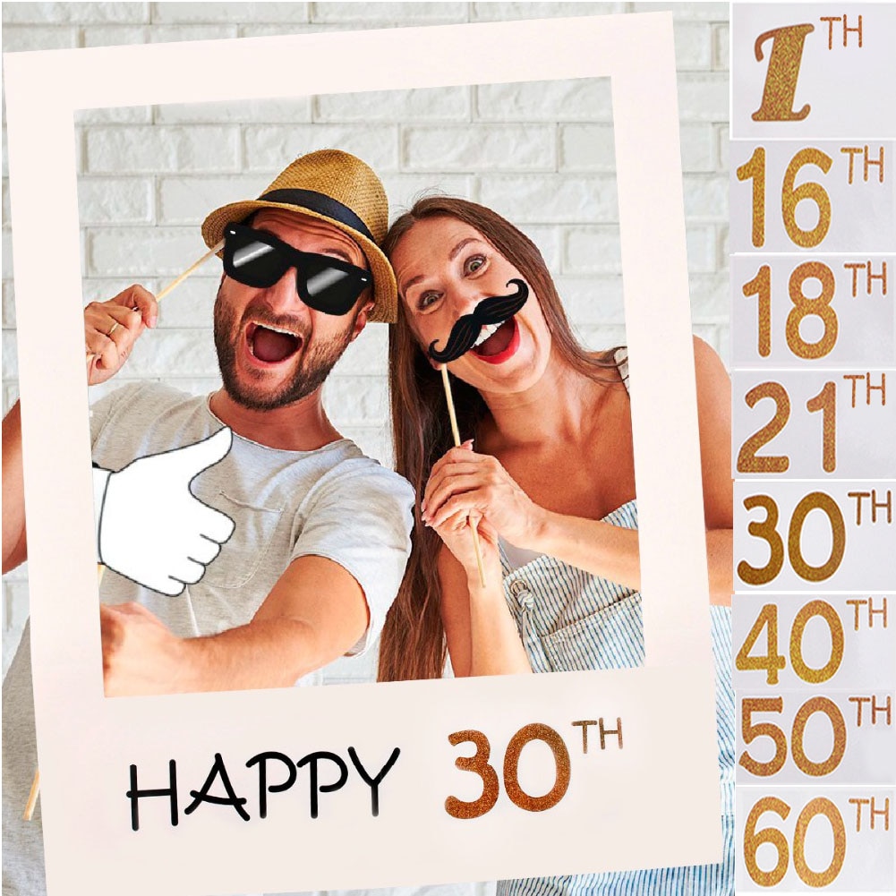 1st/16/18/21/30/40/50/60th Birthday Party Photo Frame Selfie Decoration Booth Photograph Props