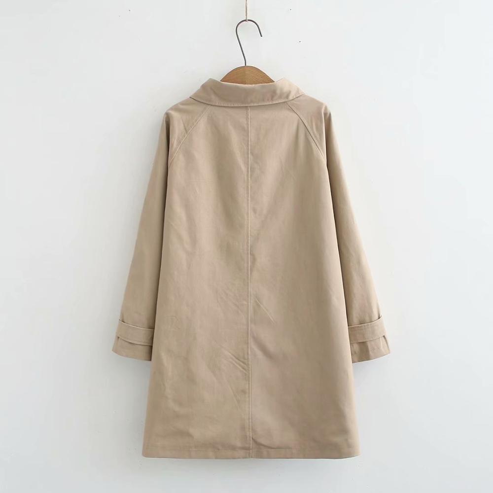Plus size khaki black women cotton trench coat spring autumn casual ladies Covered Button overwear female tops coats