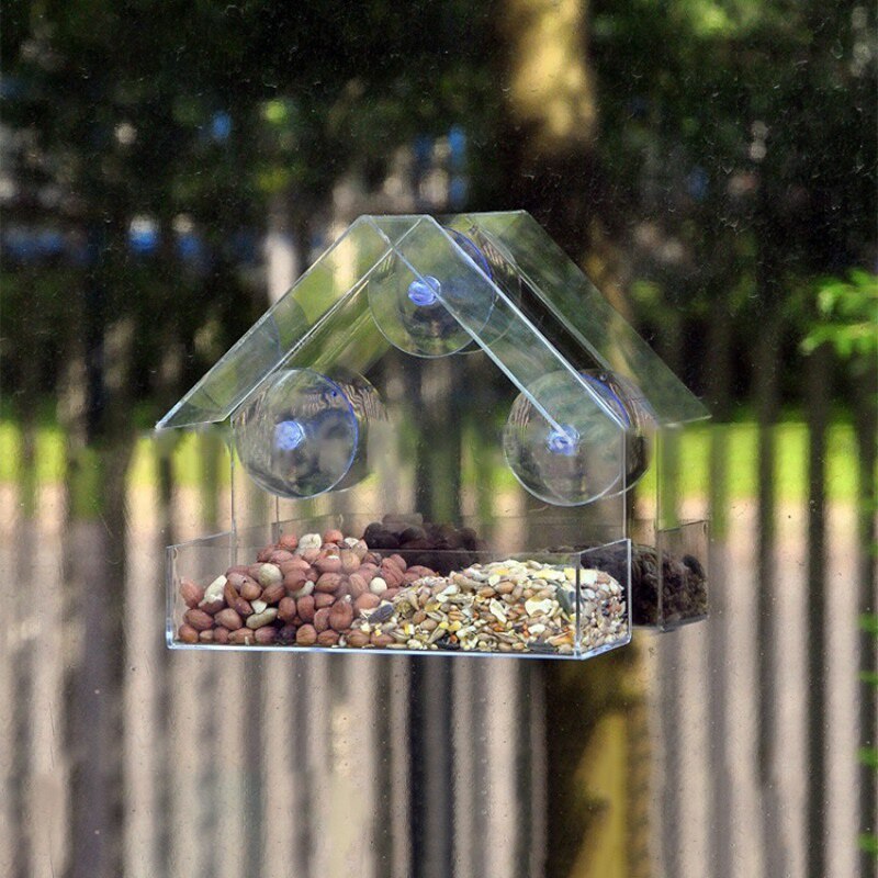 Pet Acrylic material Pet Bird feeder Clear Window Squirrel Proof Bird Feeder Window bird feeders AB
