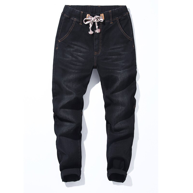 Höst vinter lösa herrjeans stora storlekar 52 harlan jeans 7xl herrkläder man baggy byxor resår jeans manlig midja: Svart / Xxxl