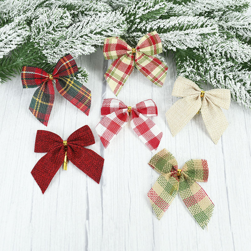 10/20Pcs Christmas Bows Tie Decoration Red Green Bow-knot Merry Christmas Tree Decor Pendant Year Navidad