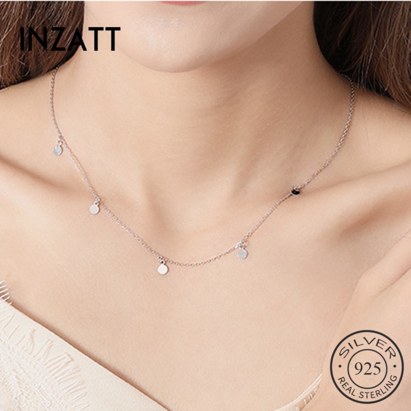 INZATT Real 925 Sterling Silver Geometric Round Choker Necklace For Women Minimalist Fine Jewelry Cute Accessories