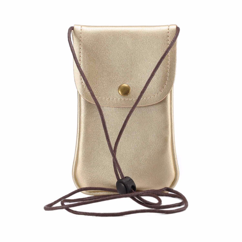 SUBIN Universele Lederen Mobiele Telefoon Tas Schouder Pocket Portemonnee Pouch Case Neck Strap Voor Samsung Voor iPhone Voor Huawei Voor HTC LG: Gold