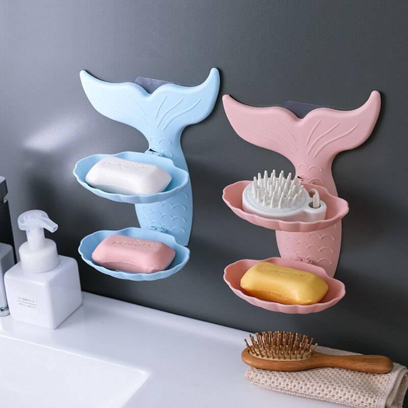Syrenka kształt podwójna warstwa mydelniczka mydelniczka bez śladu samoprzylepne mydelniczka mydelniczka ścienna akcesoria łazienkowe