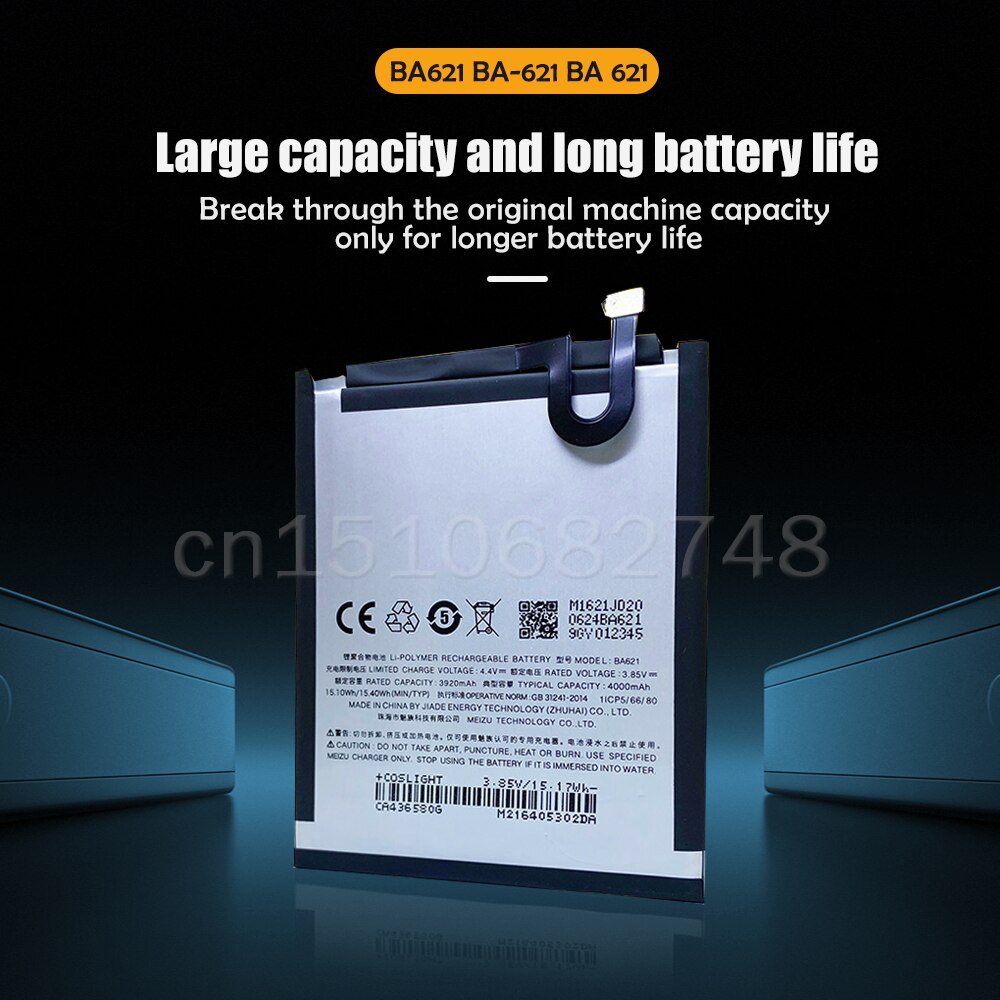 Batería de litio de repuesto BA621 para Meizu Note5, M5, Note 5, M621N, M621Q, M621H, BA-621 BA 621, 3,85 V, 4000mAh