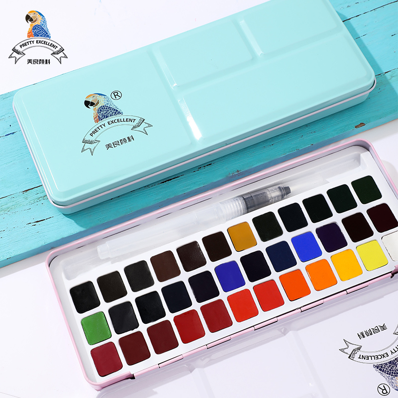 Meiliang-Juego de acuarelas sólidas de 24/36 colores, pinturas no tóxicas, estuche de Metal portátil con paleta y pinceles de pintura artística, suministros